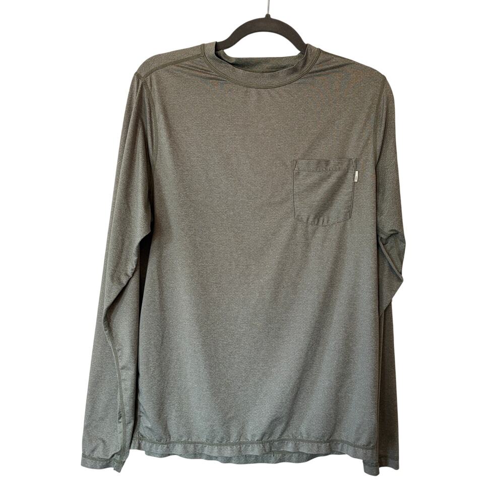 Vuori men's long-sleeved Tradewind tee shirt medium green grey chest pocket